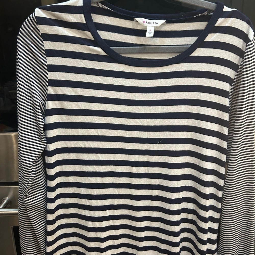 Athleta Blue and White Striped Jersey Top size small